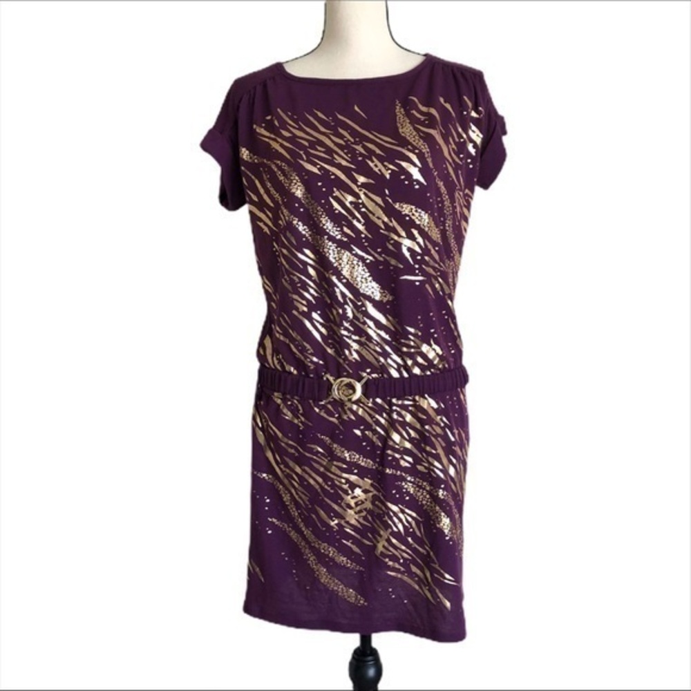 BluHeaven Purple Front Foil Belted Dress Size M